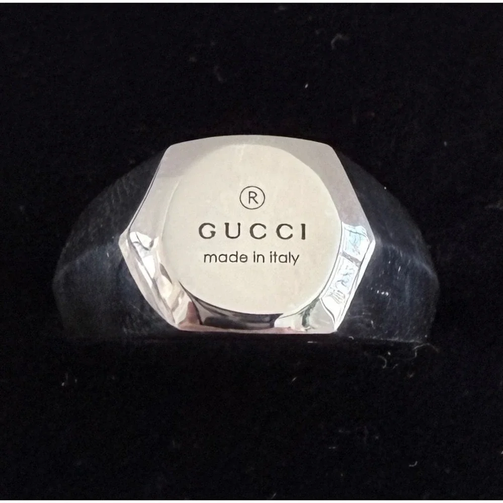 Gucci Sterling Silver Trademark Plate Band Ring 779162, Sz 15 (US 7.25)